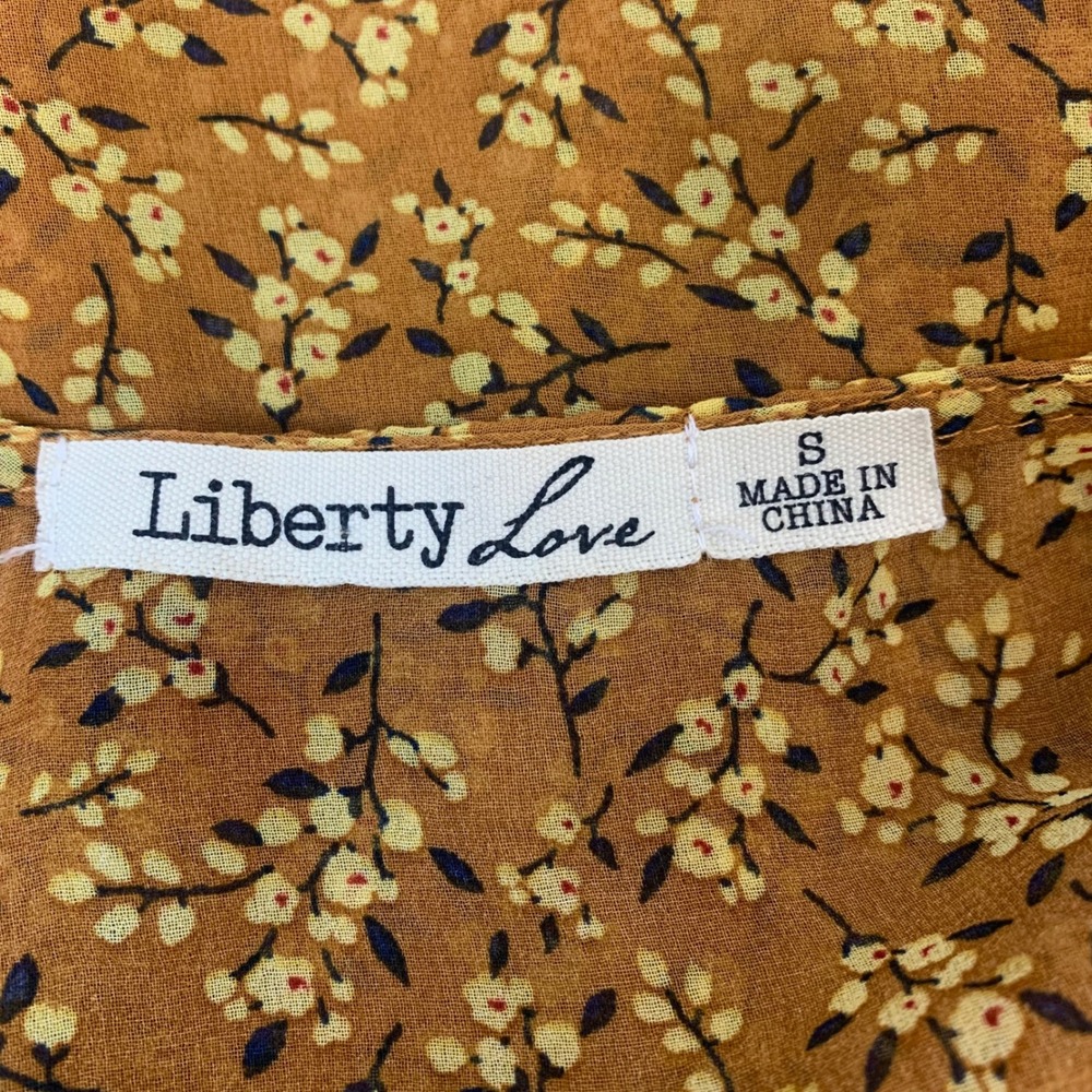 Liberty Love Women's S Boho Floral Duster Vest Mustard Yellow Sheer Tie Front - Picture 5 of 8